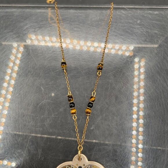 Franklin Mint Messenger of Love Square Cloisonné Bird Pendant w/ Tigers Eye Bead - Picture 3 of 6